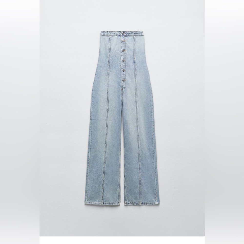 Zara Strapless Denim Jumpsuit